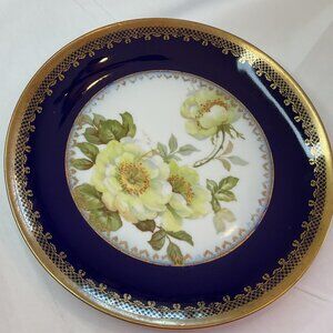 Vintage Royal Austria O&EG Porcelain Plate Cobalt Blue Gold Gilt Floral - Signed
